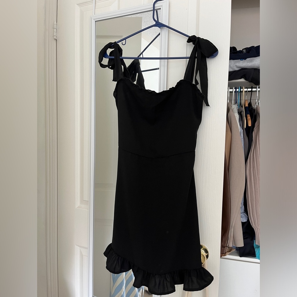 Black Ruffled Tie Front Mini Sundress